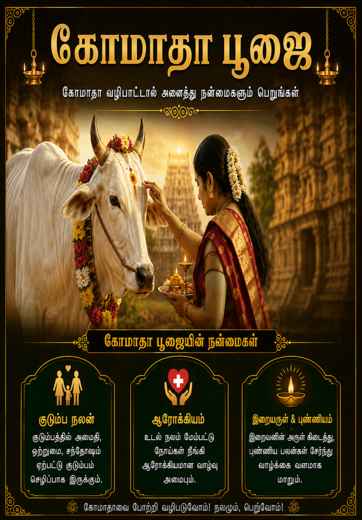Sacred Gomatha Poojai performed at Sri Saktheeswarar Temple seeking divine blessings and prosperity