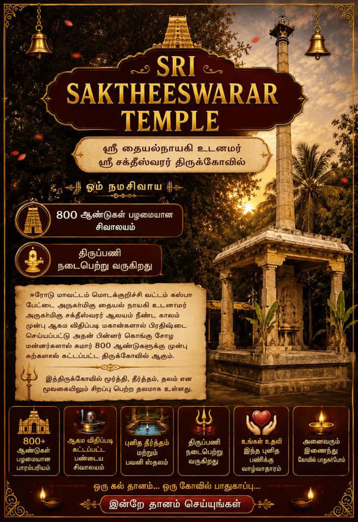 Ancient 800 year old Sri Saktheeswarar Temple showcasing rich spiritual and cultural heritage